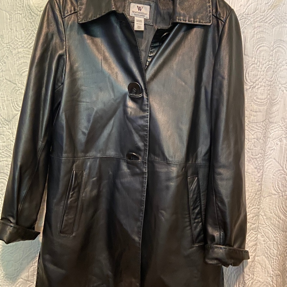 Worthington Lambskin  Black Leather Coat